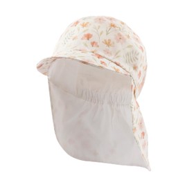 Sterntaler Peaked Cap Neck Floral – Girls' Cotton Hat with Flowers – Baby and Children's Summer Hat with Batiste Lining (Organic) – Headpiece with Comfortable Elastic Band at the Neck, ecru, 53