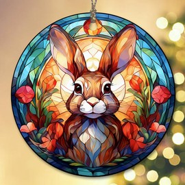 Sportyzen 2024 Christmas Ornament - Bunny in a Stained Glass Window Ceramic Ornament, Bunny Christmas Decoration, for Bunny Lovers, Family, Friends