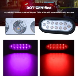 XtraGlow 6 Inch Oval Dual Revolution LED Tail Lights Red Stop Turn Tail Lights and Purple as Auxiliary Color for Truck Trailer RV IP67 Waterproof 2PCS
