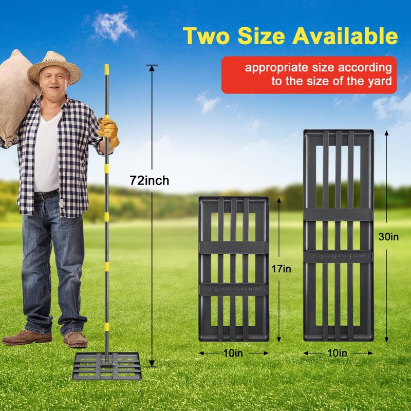 Lawn Leveling Rake - Heavy Duty 17"x10" Stainless Steel Lawn