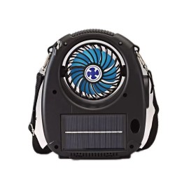 Outdoor Cooling Fan Bluetooth Speaker FM Radio Flashlight Solar Charging Strap for Universal Cell Phone ModelMaterial: Durable high-impact plastic with electronic components, Feature: Rechargeable, solar charging, portable, flashlight, FM radio, strap, C