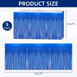 5 Pack BlueTable Skirt 29x108Inch Metallic Foil Fringe Tinsel Table Skirts for Rectangle Round Tables Tinsel Streamer for Birthday Party Decoration Parade Floats Décor