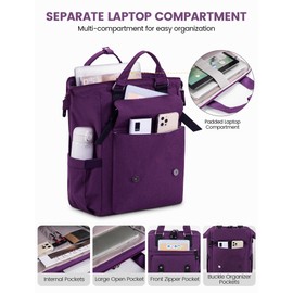 LOVEVOOK Laptop Backpack for Women, Nurse Bag Teacher Work Backpack Purse, Water Resistant Travel Backpack with Separate Laptop Compartment, College Back pack, 15.6 Inch - Purple, Upgraded