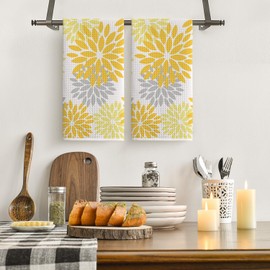 Artoid Mode Yellow Dahlia Floral Kitchen Towels Dish Towels, 18x26 Inch Quick Dry Microfiber Cloth Hand Towels for Kitchen Drying Set of 2