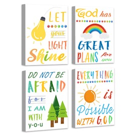 Framed Kids Inspirational Quotes Colorful Wall Art - Kids Classroom Rainbow Bible Verse Prints - Sunday School Decor Nursery Playroom Wall Decor - set of 4,8"x 10"