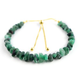 OdrillionGems Natural Raw Emerald Gemstone Beads Bolo Bracelet 14K Gold Plated 925 Sterling Silver Chakra Healing Crystals May Birthstone Adjustable Slider Chain 10inch Women Jewelry Valentine Gift