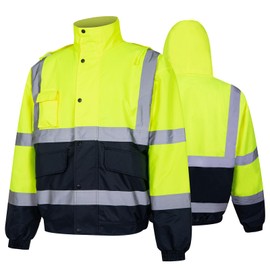 OMOTIYA Hi-Vis Safety Hoodie Jacket for Men with Navy Blue Bottom in Cold Weather