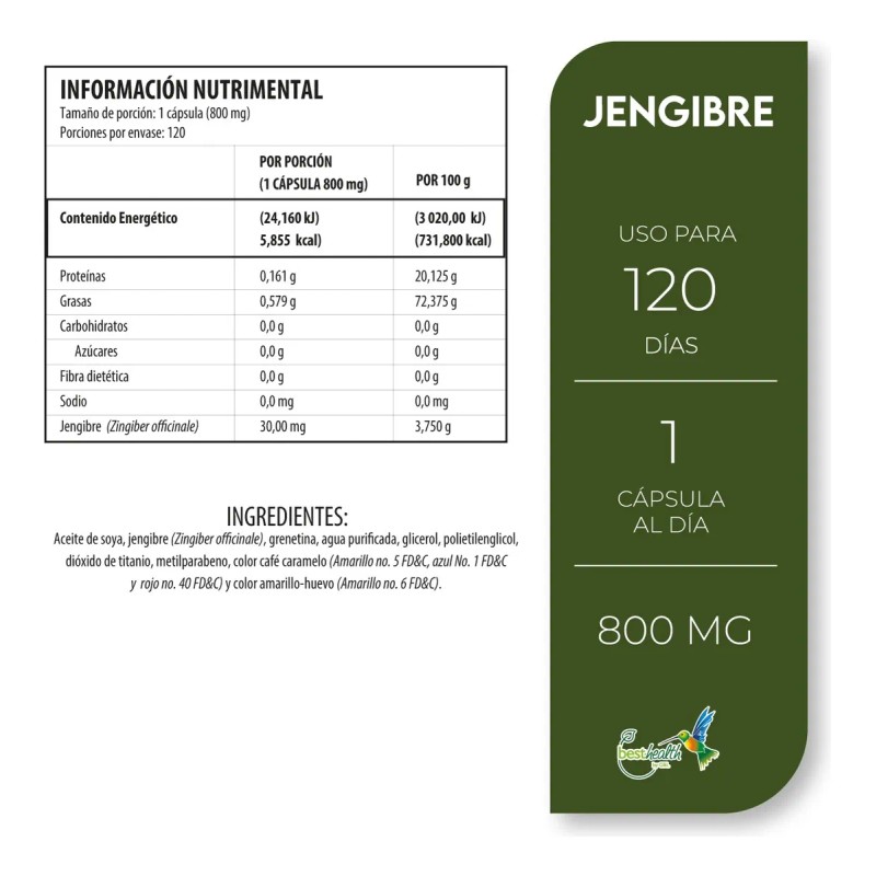 Jengibre 120 Caps Best Health Para Estreimiento Inflamacin Sin Sabor