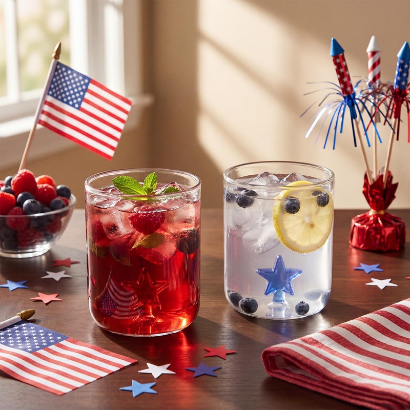 Potchen 2 Pack Patriotic Wine Glasses Icon Stemless, 9oz Red