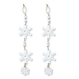 Long Snowflake Ornament - Wood Bead Christmas Dangle Garland - Tree Filler Set of 2
