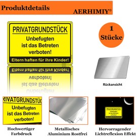 Privatgrundstück Unbefugten ist das Betreten Verboten Sign, Metal, Reflective, 20 x 30 cm, Parents Stick for Your Children Sign, Rustproof Aluminium, UV-Resistant, with Drill Holes (Yellow)