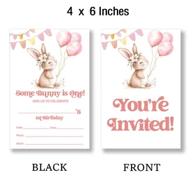 YLKJSTYS Some Bunny is One Birthday Party Invitations Pink Some Bunny Girl 1st Birthday Party Invites (20 Cards with Envelopes) Double Sided Design
