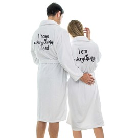 Jecery 2 Pack His and Hers Matching Robes Set I Have Everything I Need Robes for Couples Christmas Valentines Gift(White)