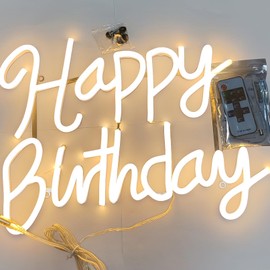 Happy Birthday Neon Sign Light For Backdrop,12V LED Light up Signs For Wall Decor,Decorations Lights with Dimmer Switch,Brighter Neon Signs for Party(15.4 x 11.4", Warm White,not include batteries)