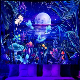 Algasan - Tapiz decorativo para colgar en la pared con diseño de bosque de fantasía, diseño de luna, reactivo a los rayos UV, para recámara, sala de estar, 51.2 x 59.1 pulgadas
