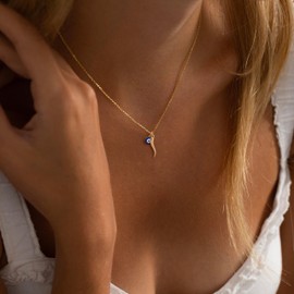 PRTGL Gold Necklace for Women: Dainty 14k Gold Plated Italian Horn Evil Eye Pendant Necklace Cute Delicate Necklace.