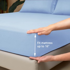 Mejoroom Twin Sheet Set - Hotel Collection Twin Sheets - Bedding Sheets & Pillowcases with Deep Pocket Fitted Sheet, Breathable, Wrinkle & Fade Resistant - 3 Piece(Twin,Lake Blue)