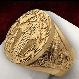 LIOYSIUT Mens Womens Silver Ring 18K Gold Plated Engraved Signet Ring Virgin Mary Bible Verse Prayer Rings Christian High Polished Stackable Plate Knuckle of Religious Gifts Jewelry Size 10