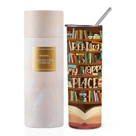 Onebttl Book Lovers Gifts For Women - 20oz/590ml Stainless Steel Insulated Tumbler with Straw, Lid - Reading Gifts for Book Worm, Librarians, Readers - Bookshelf
