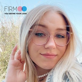 Firmoo Blue Light Filter Glasses without Prescription for Women/Men, Anti Blue Light UV Protective Glasses, TR Full Rim Glasses Against Eye Strain, Anti-Reflective Nerd Glasses (Pink Clear)