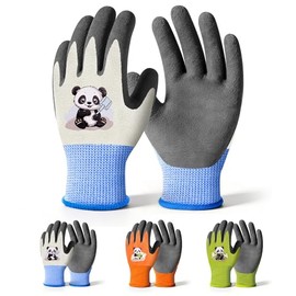 Mr. Panda 3 pares de guantes de jardinería para niños de 2 a 4 años, guantes de jardín para niños con revestimiento de goma, guantes de trabajo para n