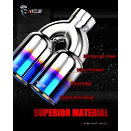 MZS Exhaust Tip, Stainless Steel 2.5" Inlet 3.5" Outlet 9.5" Length Dual Exhaust Tailpipe Universal Polished Titanium Burnt Tangent Edge 2PCS