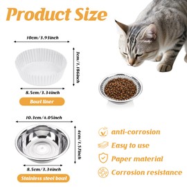 800 Pcs Bulk Large Pet Disposable Feeding Bowls Liner Cat Food Bowls Paper Liner Pets Disposable Feeding Bowl Small Paper Cat Plates for Small Dogs Cats Dish Bowl(White)