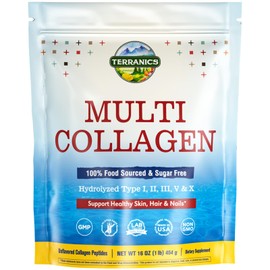 Terranics Terranics Multi Collagen Peptides Powder, 1lb, 20g Per Serving, Hydrolyzed Collagen Type I II III V X, Bovine Marine Chicken & Eggshell, No Sugar, Keto, Beauty & Movements Support, Unflavored, 16oz