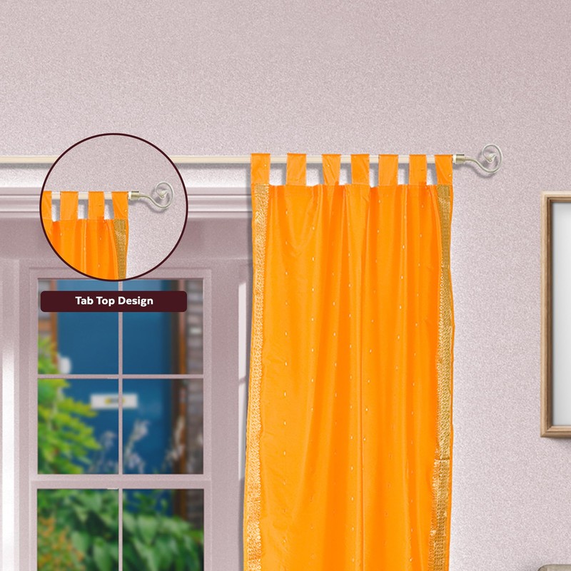 Indian Selections Mustard Tab Top Sheer Sari Curtain/Drape/Panel - 60W