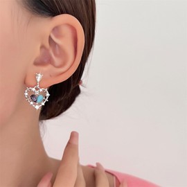 Inilbran Boho Kristall Herz Ohrringe Silber Strass Liebe Herz Ohrringe Vintage Mondstein Herz Baumeln Ohrringe Funkelnden Cz Herz Edelstein Ohrringe Schmuck Für Frauen Und Mädchen Geschenke