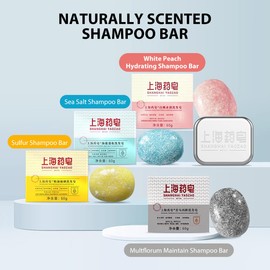 Bee & Flower Shampoo Bar Sea Salt Shampoo Bar Cool & Refreshing Hair Shampoo All Natural Travel Shampoo Bars for All Hair Types - 2.1 oz (Comes with Mesh Bag and Tin Box)