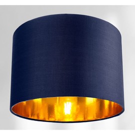 Contemporary and Chic Midnight Blue Cotton 10" Table or Pendant Circular Drum Lamp Shade with Shiny Copper Inner - 60watt Maximum by Happy Homewares