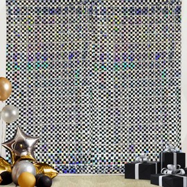 Poqirzan Iridescent Race Car Foil Fringe Curtains Backdrop Racing Party Supplies 2 Pack 3.28 x 6.56 Ft Race Car Theme Background for Kids Boy Birthday Baby Shower Party Decorations