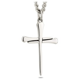 Shields of Strength Men's Stainless Steel Horseshoe Nail Cross Necklace - John 19:30