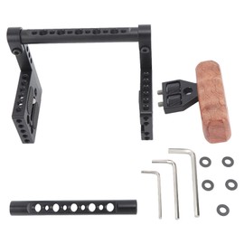 Camera Cage Kit Aluminum Alloy Camera Movie Making Video Rig Stabilizer with Wooden Handle 1/4 3/8 Inch Threaded Hole for Nikon D800 D7000
