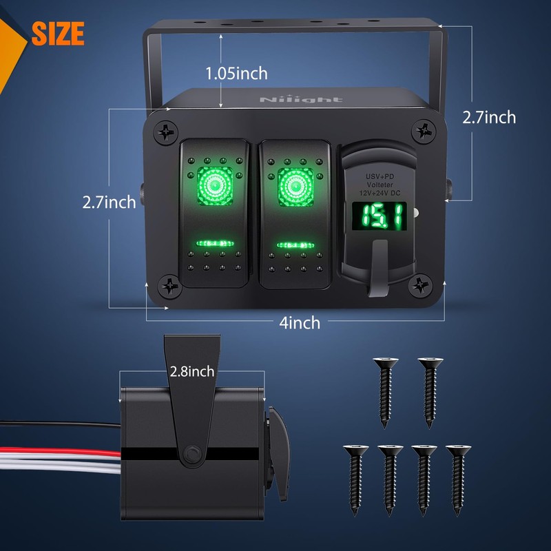 Nilight 2 Gang Rocker Switch Box 12V SPST ON Off