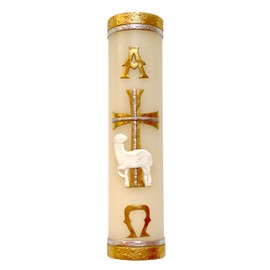 Unique Paschal Gold-Tone Candle Alpha Omega Cross Sheep