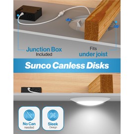 Sunco 6 Pack 6 inch LED Disk Recessed Lighting with Junction Box 14W Selectable CCT 2700K/3000K/3500K/4000K/5000K Dimmable 1300 LM Canless ETL