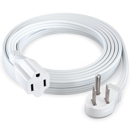 Maximm Extension Cord (12 Feet) 1 Outlet Flat Wire, 3-Prong 45° Angled Flat Plug, 16 AWG Power Cord - UL Certified (White)