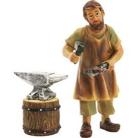 FADEDA 3 x Blacksmith with Anvil, Height: 7 cm, Hand-Painted, Detailed Nativity Scene Figures, Christmas Table Decoration, Nativity Accessories