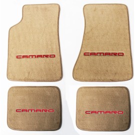 AFM NEW! Tan Carpet Floor Mats 1982-2002 Camaro Embroidered Logo in Red on All 4