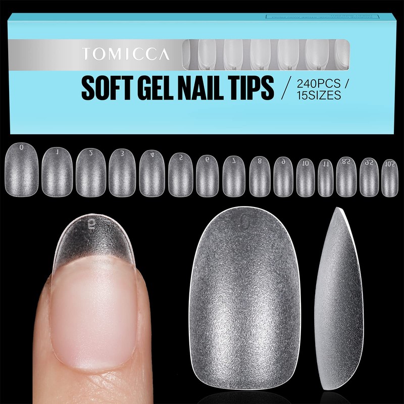 TOMICCA Pre-Sanded Nail Tips, Short, Full Coverage, Plain Tips, Clear