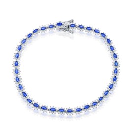 Beaux Bijoux 5mm Oval Created Sapphire 7.5” Royal Tennis Bracelet Sterling Silver Bridal Engagement Jewelry for Bride, Bridesmaid, Women or Teens