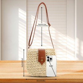 Bototack Straw Beach Bag for Women, Small Summer Crossbody Bag with Zipper, Bohemian Weave Handmade Shoulder Handbags for Beach Vocation Holiday (Beige)