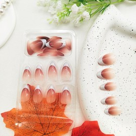 White French Tip Press on Nails Short Almond Fake Nails Press ons Nail Art Tips Glue on Nails Pink Full Cover Acrylic False Nails with Fashion Design Stick on Nails for Women Girls 30 Pcs