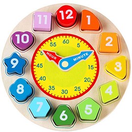 Jacootoys Wooden Shape Sorting Clock Toy with Number and Shape Educational Game Gift for Children