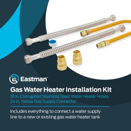 Eastman Gas Water Heater Installation Kit, 18 Inch Corrugated Stainless Steel Water Heater Hoses, 24 Inch Yellow Gas Supply Connector, 48280