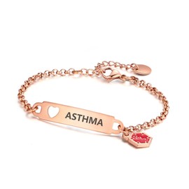 Divoti Pre-Engraved Simple Rolo Chain Medical Alert ID Bracelets for Women Fit Wrist Sizes 5.5-7.5" - PVD Rose Gold - ASTHMA