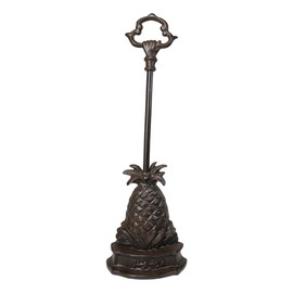 Ebros Gift Rustic Cast Iron Tropical Pineapple On Tiki Base Door Stop Porter with Long Handle Sculpture 19" Tall Home Decor Or Office Doorstop Doorporter Accent