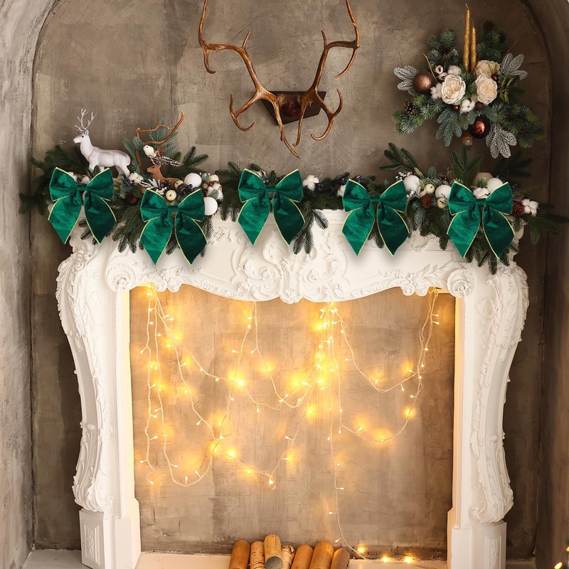 8 Pcs Christmas Wreath Bows for Front Door, Green Velvet